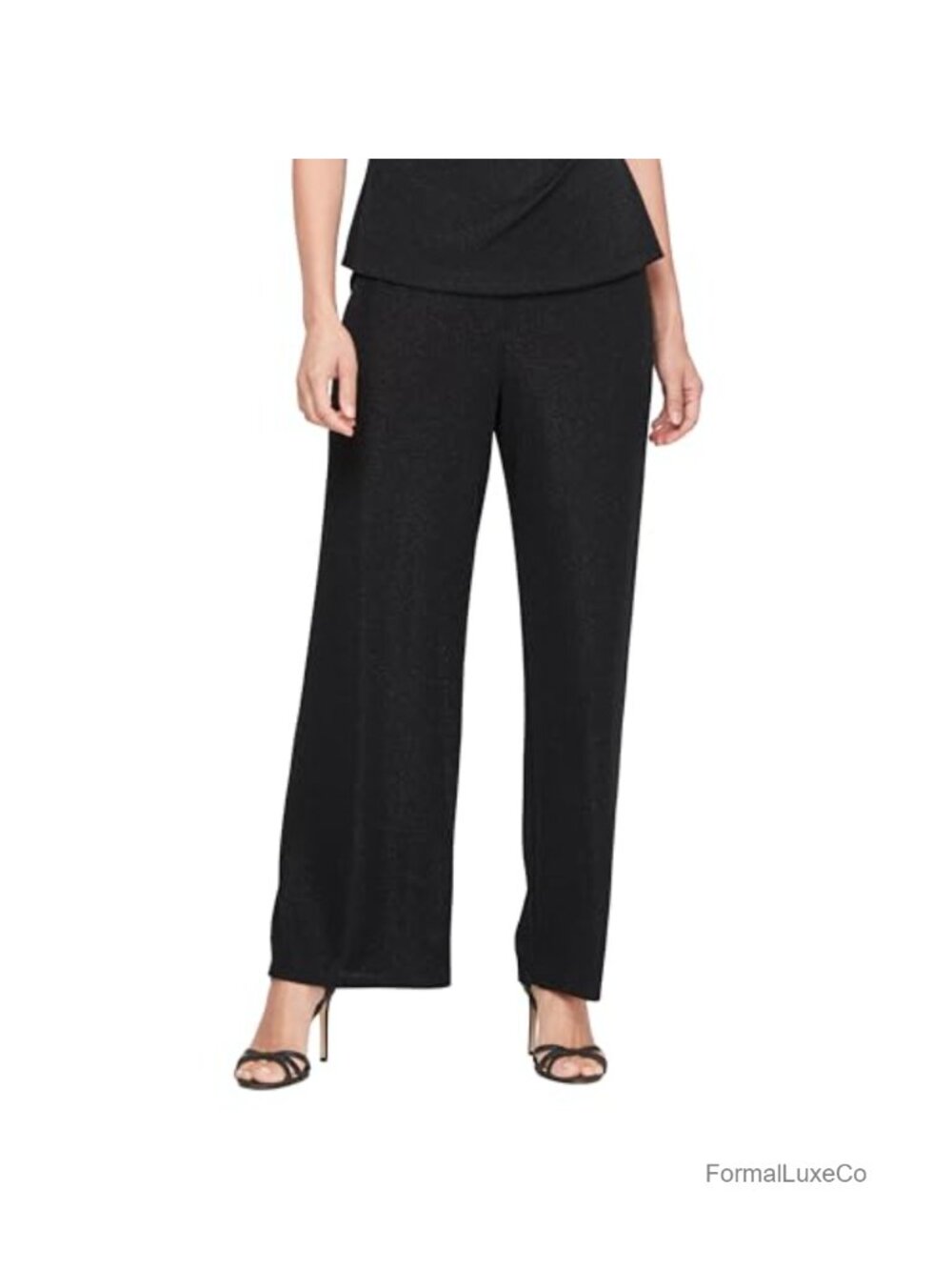 Metallic Knit Straight Leg Pull On Dress Pants Evening Formal